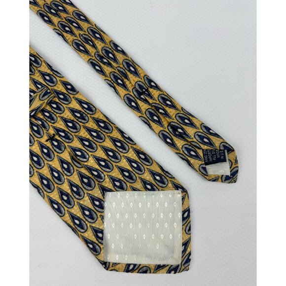 RBM Collection Mens Necktie Yellow and Blue Teardrop Design 100% Silk USA 4 in - Picture 4 of 7